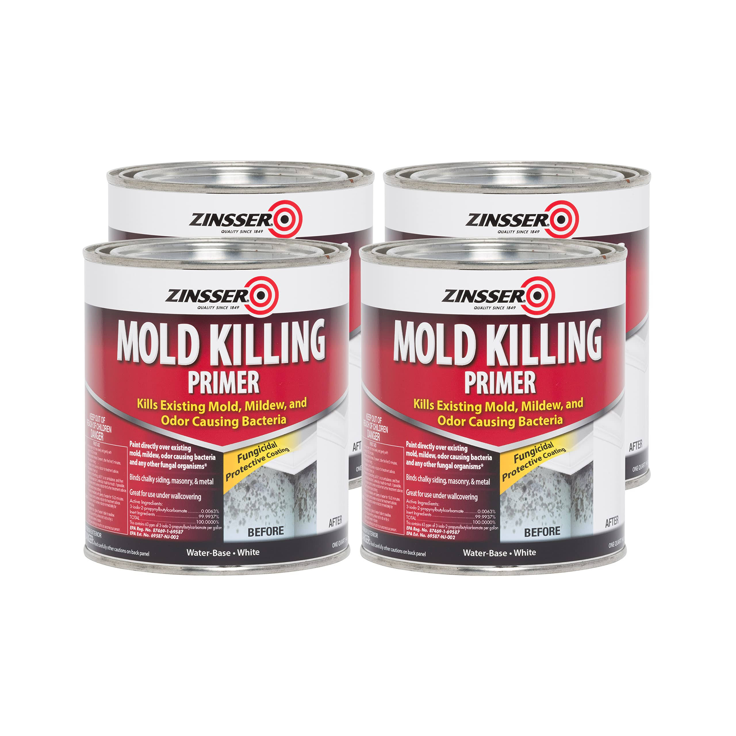 Zinsser 276087-4pk Mold Killing Primer, Quart, White, 4 Pack