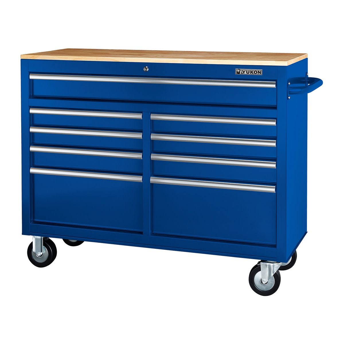 Yukon 46 in. 9 Drawer Mobile Storage Cabinet with Solid Wood Top, Blue