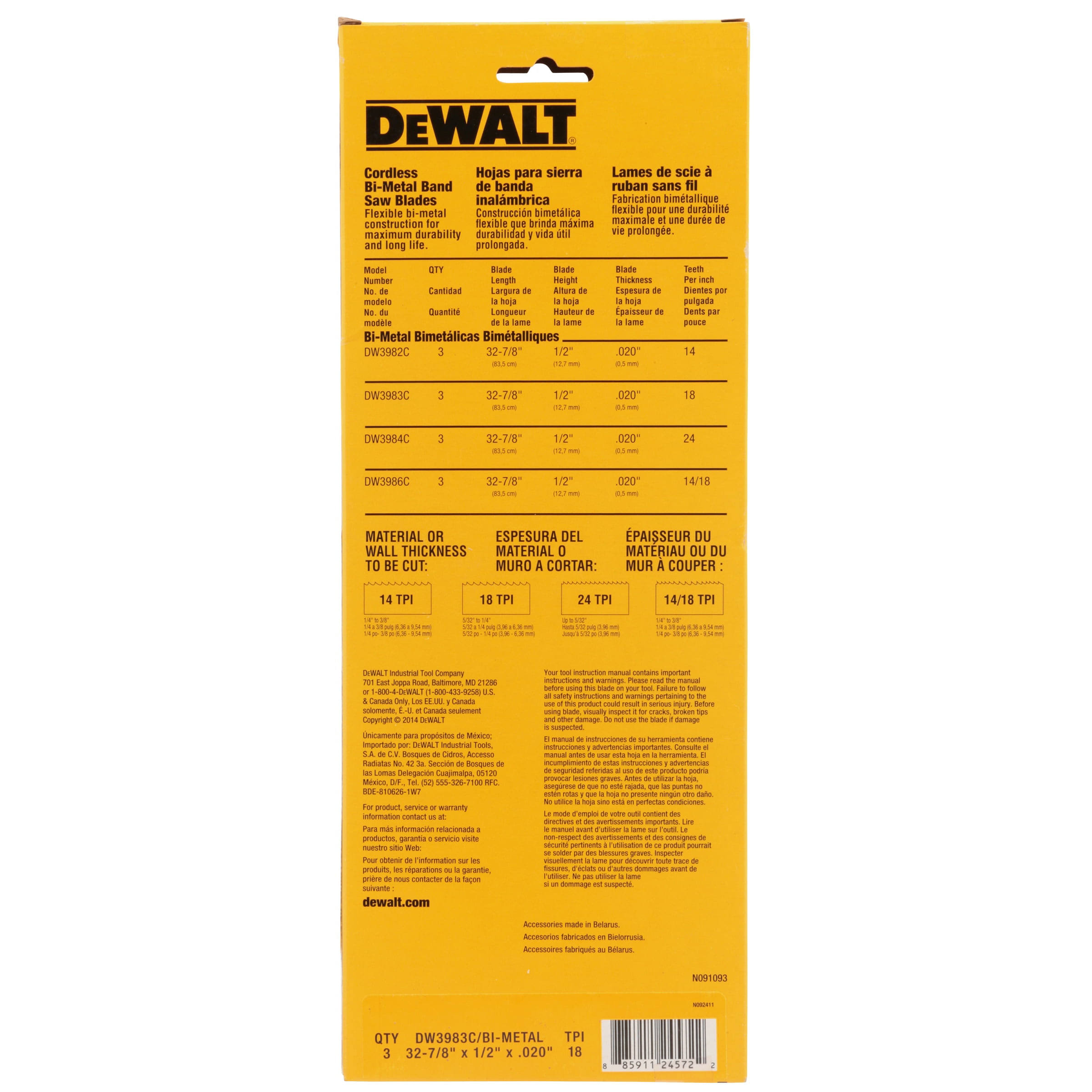 DeWalt DW3983C 18 TPI Portable Band Saw Blade, 3-Pack