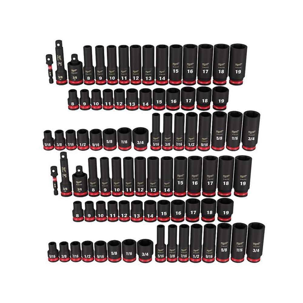 Milwaukee 49-66-7009-49-66-7009 Shockwave 3/8 in. Drive SAE and Metric 6 Point Impact Socket Set (86-Piece)