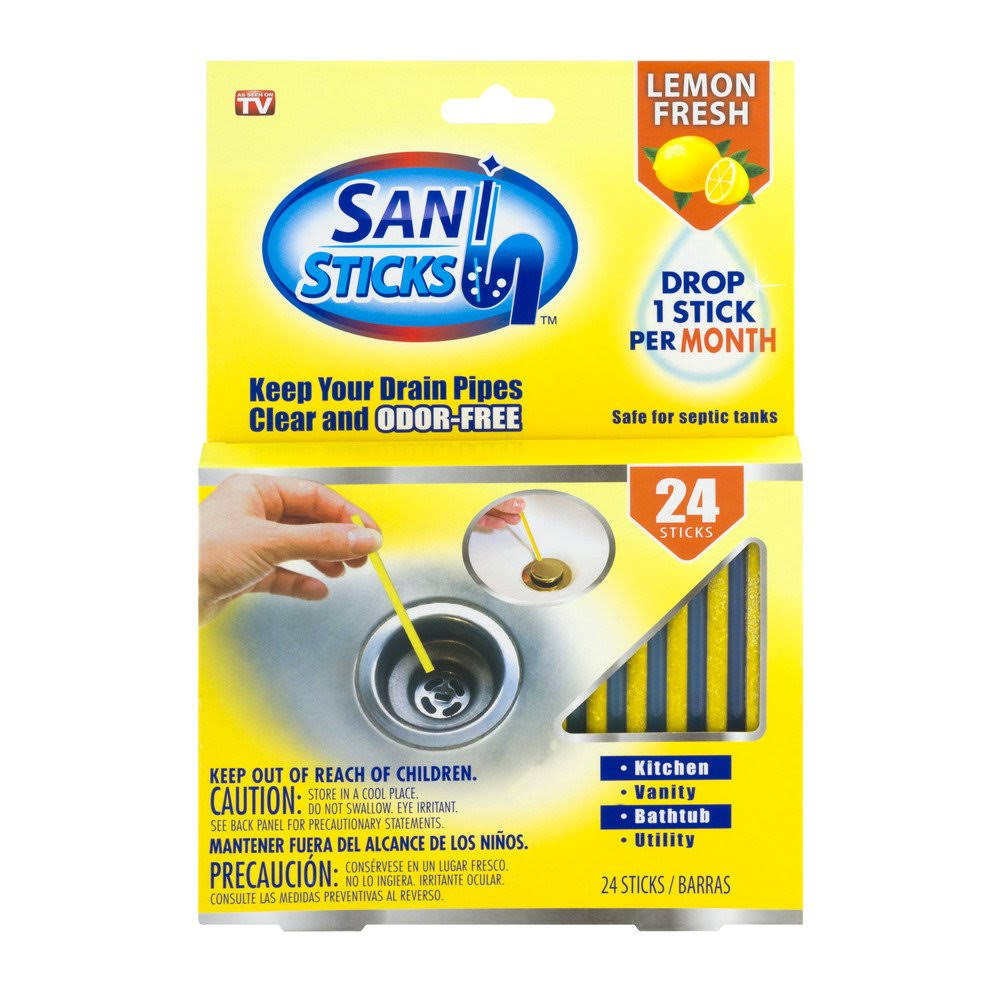 As Seen on TV Sani Sticks Drain Cleaner, Lemon Fresh- 24 count