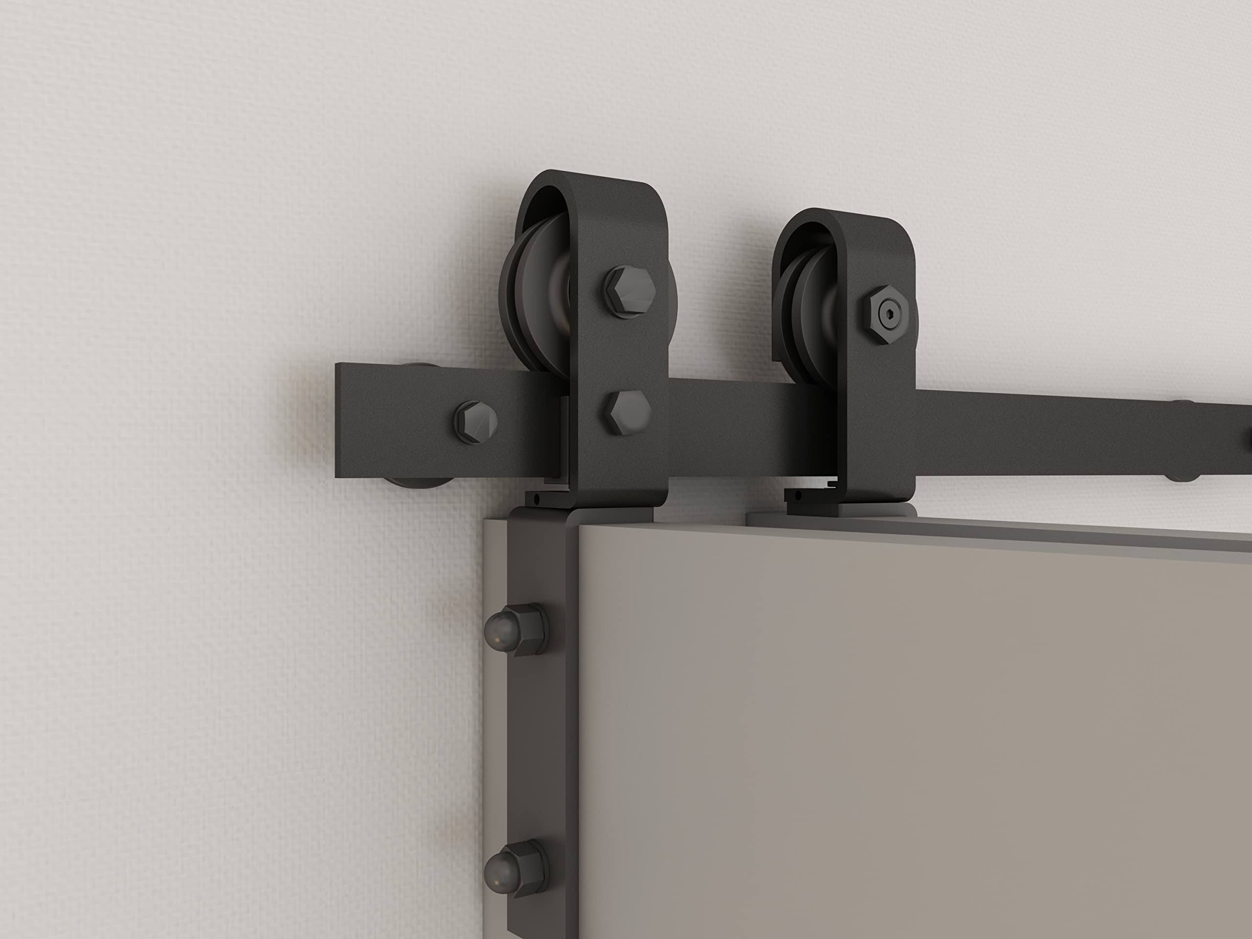 CALHOME 36 in. x 80 in. 1 Panel Shaker Black Painted MDF Composite Bi-Fold Barn Door with Sliding Hardware Kit