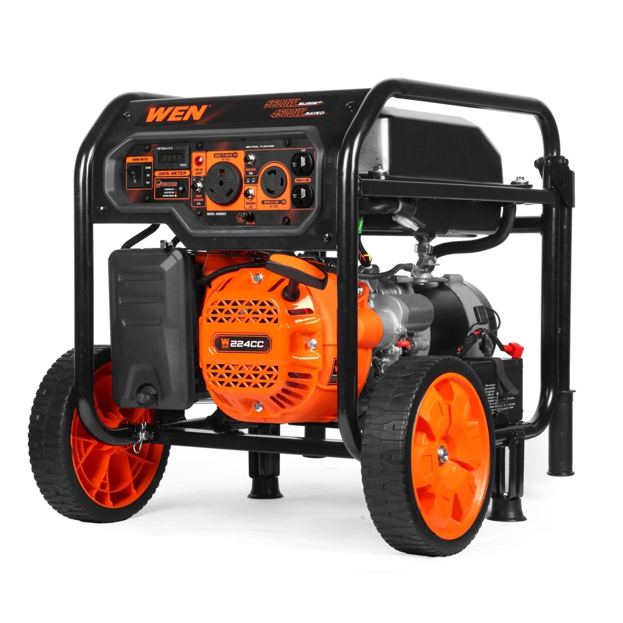 WEN GN5602X 5600-Watt Portable Generator, Electric Start, 224cc, Transfer-Switch and RV-Ready with Co Shutdown Sensor