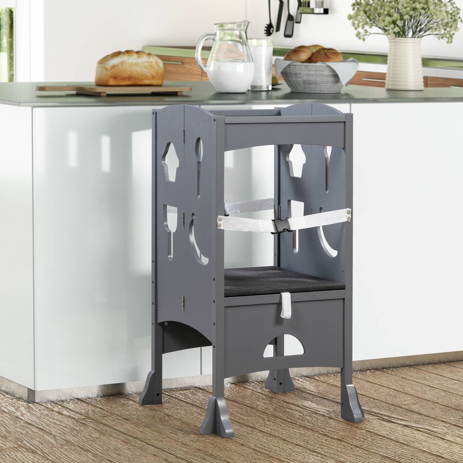 Naomi Home Kids I'm A Big Helper, Counter Stool for Kids Gray