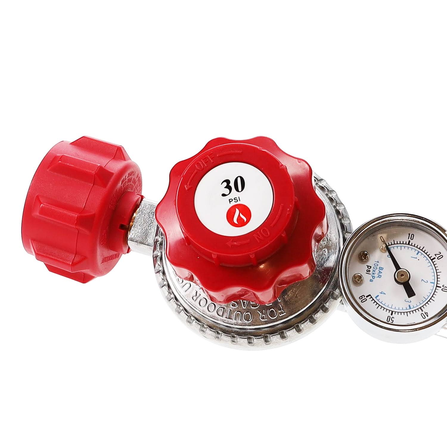 Gasone 4 ft Propane Regulator and Hose 0-30psi with PSI Gauge- Red QCC