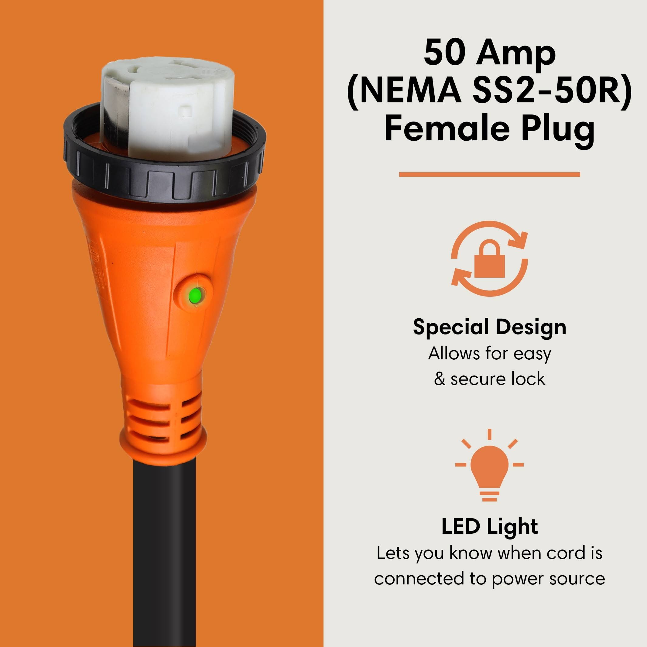 TechnoRV 50-Amp Indoor/Outdoor RV Extension Cord- 25 ft- Locking