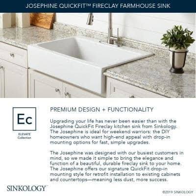 Sinkology Josephine 34 in. 1-Hole Quick-Fit Drop-In Farmhouse Single Bowl Crisp White Fireclay Kitchen Sink
