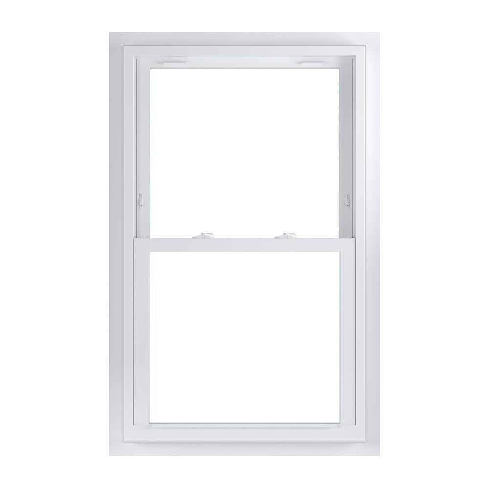 American Craftsman 29.75 in. x 48.75 in. 70 Series Low-E Argon Glass Double Hung White Vinyl Fin with J Window, Screen Incl