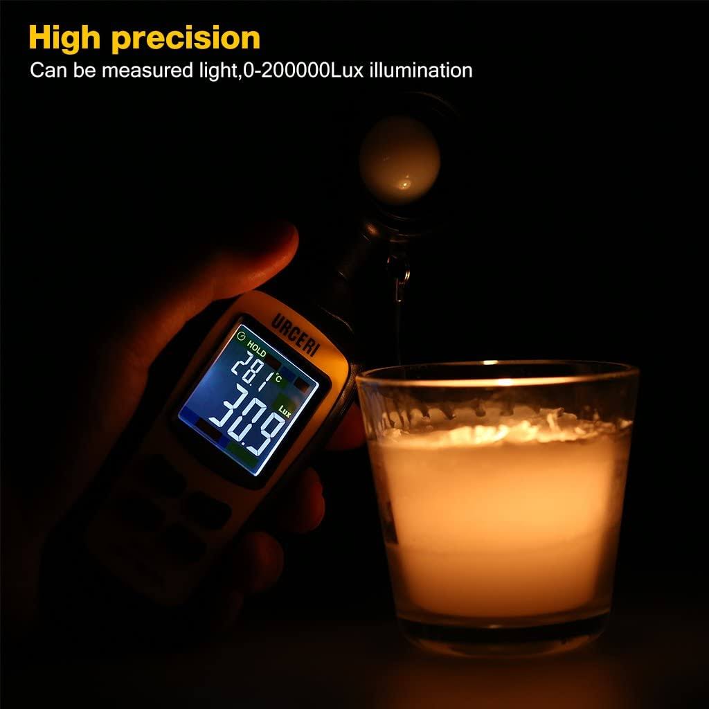 URCERI Light Meter Digital Illuminance Handheld Ambient Temperature Measurer with Range up to 200,000 Lux Luxmeter with 4 Digit Color LCD Screen