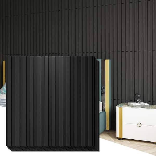 Art3d Slat Fluted Design 1/16 in. x 1-7/16 ft. x 1-3/5 ft. Black Square Edge Decorative 3D Wall Paneling (12 Pack)