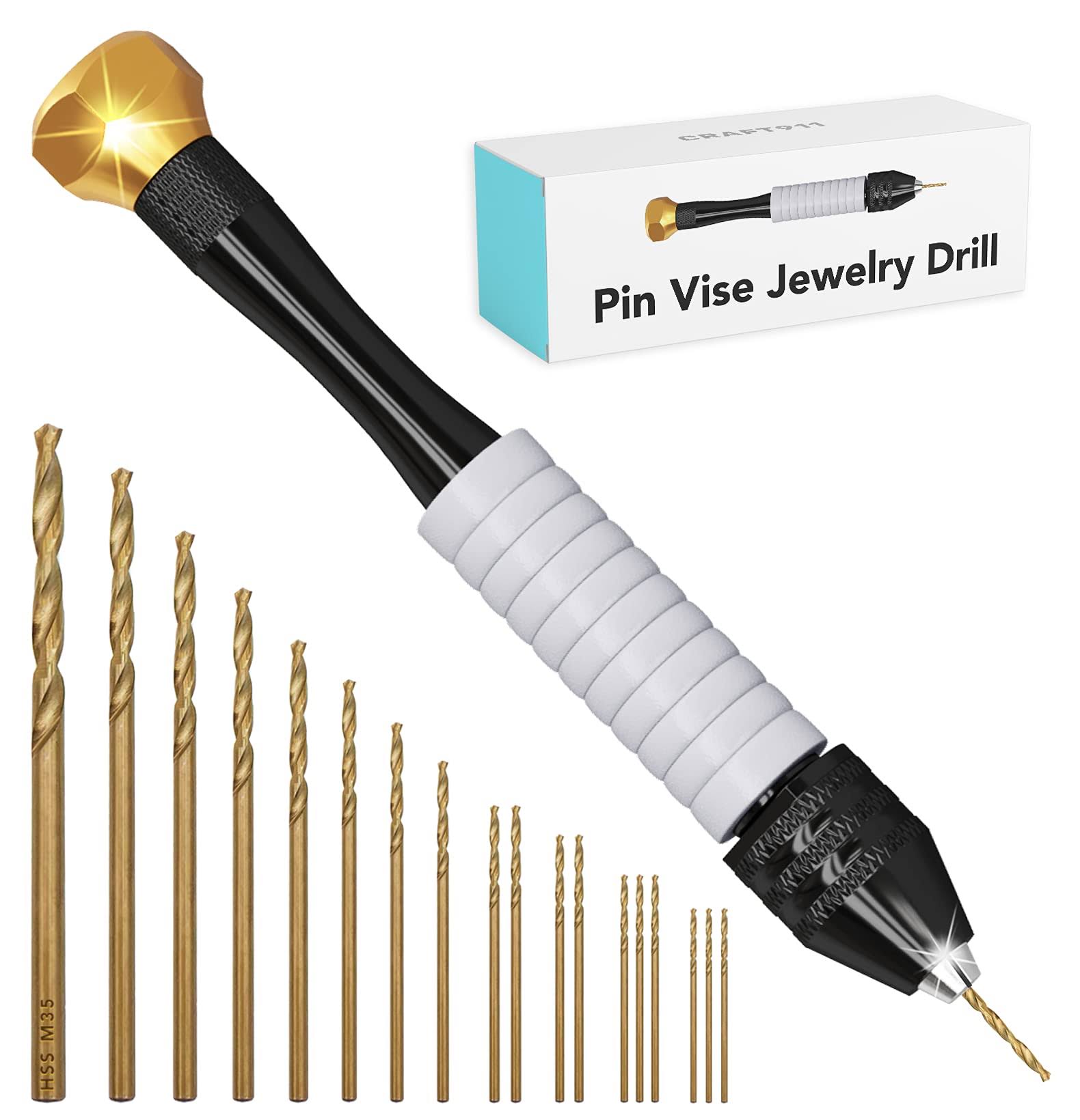 Pin Vise Small Hand Drill for Jewelry Making- Craft911 Manual Craft Drill Sharp HSS Micro Mini Twist Drill Bits Set for Resin, Rotary Tools for