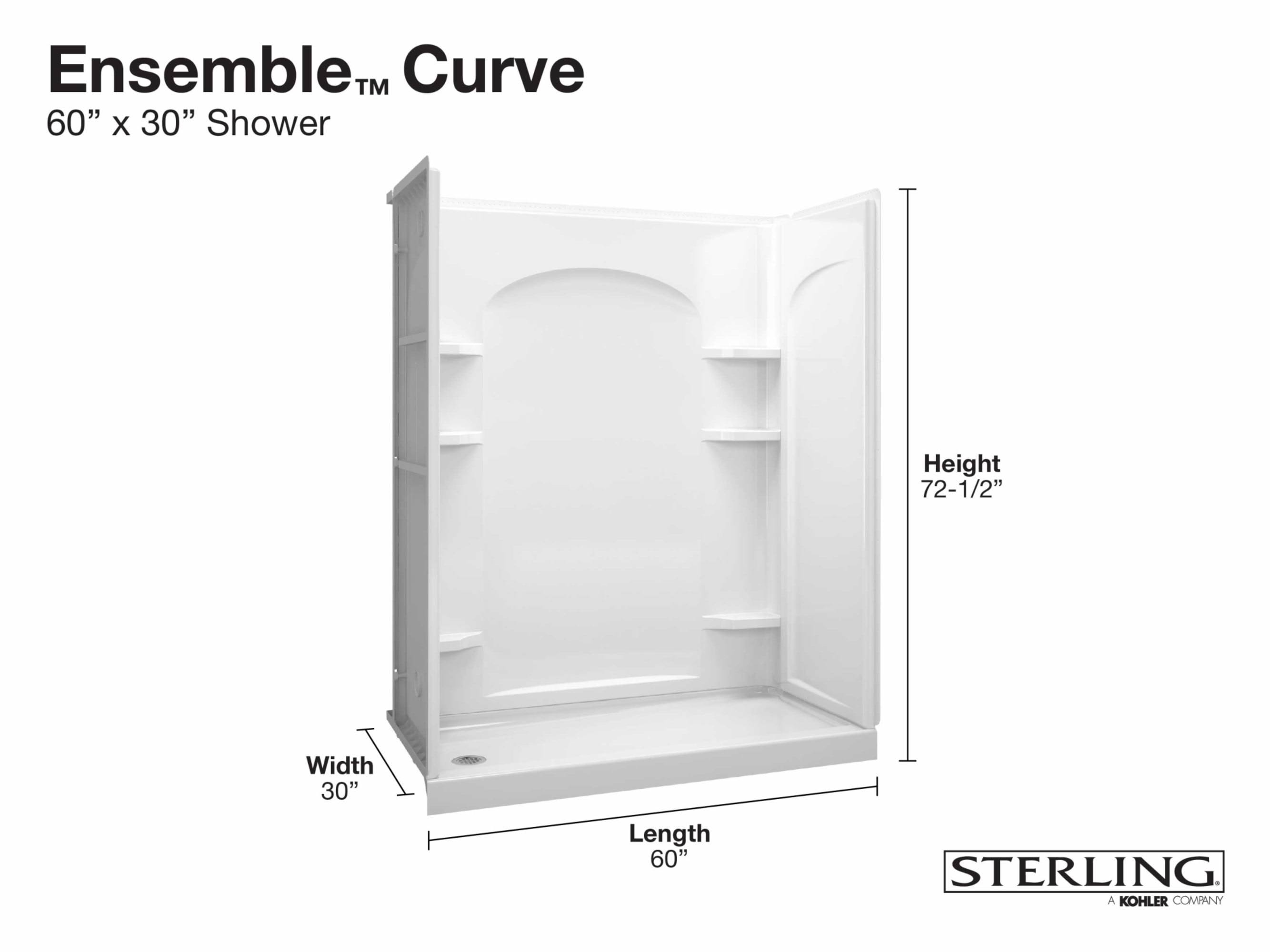 Sterling 72170120-0 Ensemble Shower Kit, 60-Inch x 30-Inch x 76.5-Inch, White