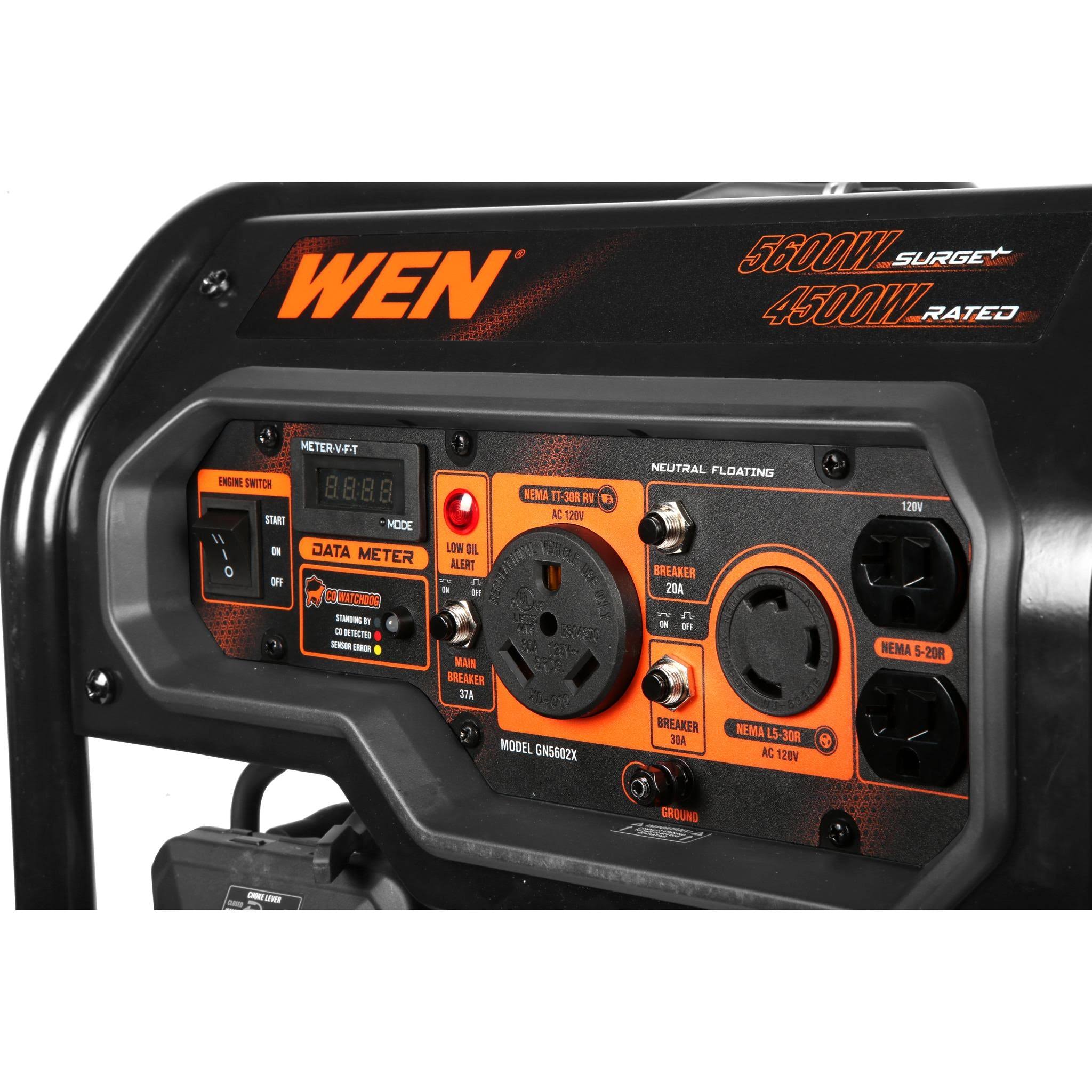 WEN GN5602X 5600-Watt Portable Generator, Electric Start, 224cc, Transfer-Switch and RV-Ready with Co Shutdown Sensor