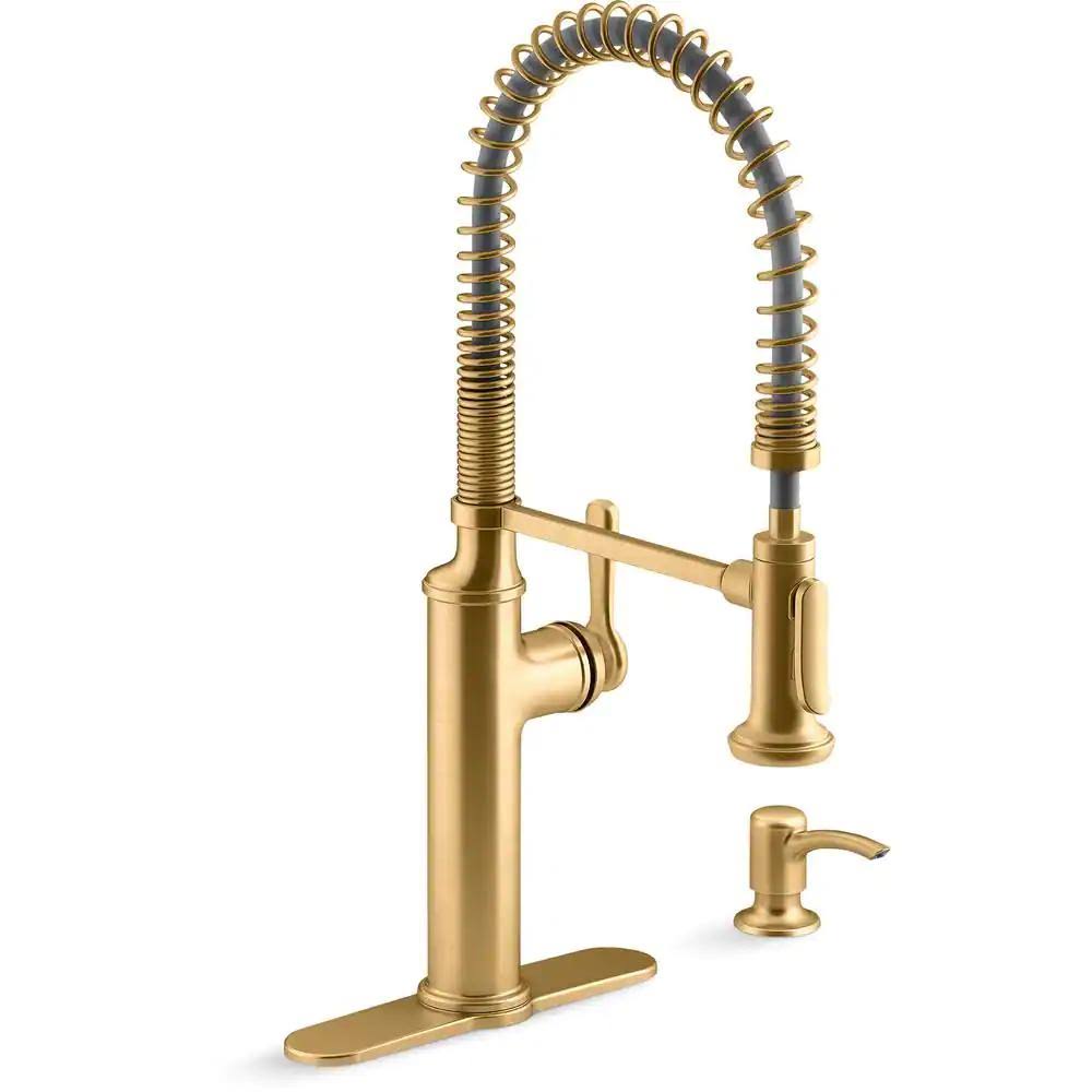 Kohler Sous Pro-Style-Single Handle Pull Down Sprayer Kitchen Faucet in Vibrant Brushed Moderne Brass