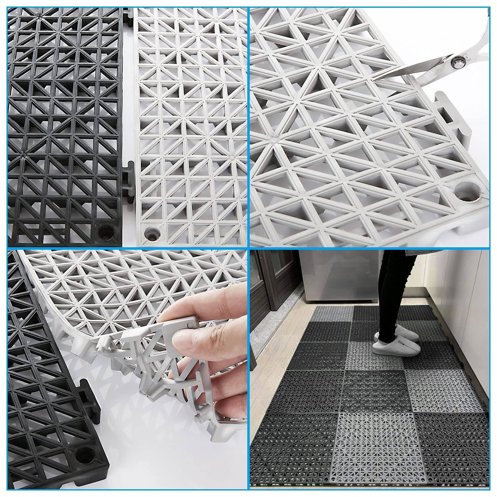 Fengwu 12 Pack 12 x 12 Interlocking Rubber Bathroom Flooring Tiles Non-Slip Splicing Waterproof Mat Modular Interlocking Cushion