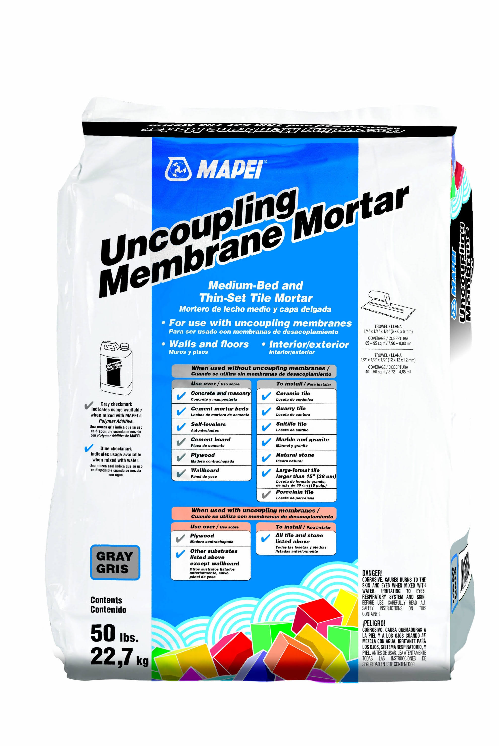 Mapei Gray Uncoupling Membrane Medium Bed Thinset Tile Mortar- 50 lb