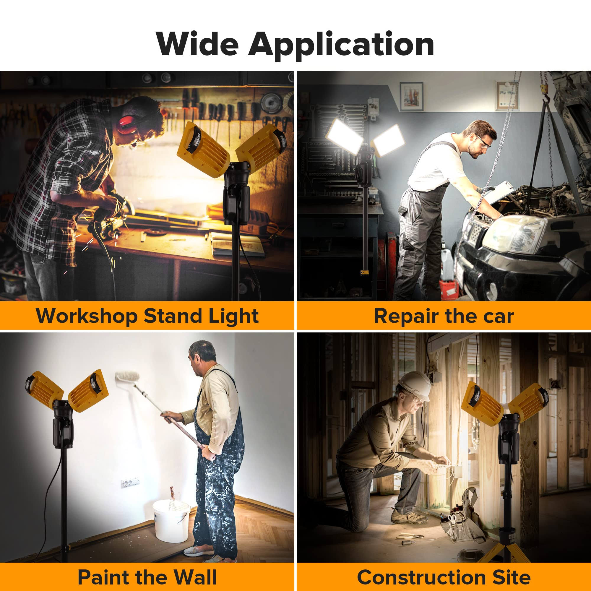 LUTEC 9000 Lumen Rotating Dual Head LED Adjustable Work Light with Stand