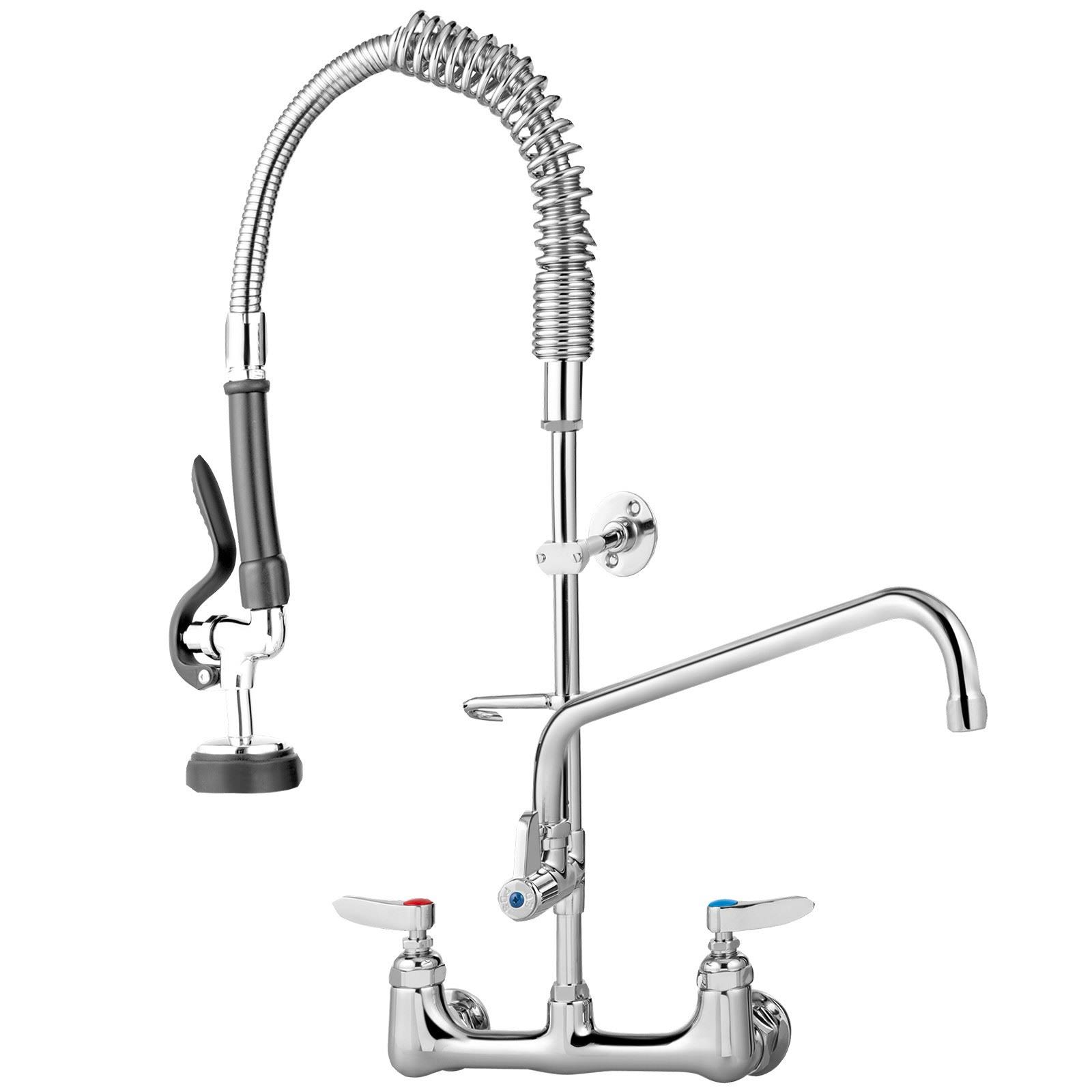 VEVOR Commercial Faucet Pre-Rinse with Sprayer, 8 inch Adjustable Center Wall Mount Kitchen Faucet with 12 inch Swivel Spout, 36 inch Height