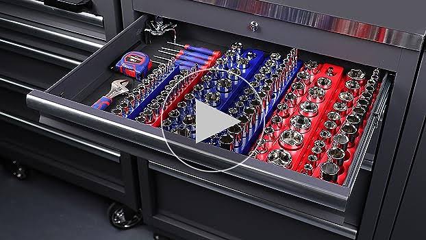 WorkPro Magnetic Socket Organizer Set 6-Piece Socket Holder Set Includes 1/4' 3/8' 1/2' Drive Metric SAE Socket Trays Holds 141 Pieces Standard Size A
