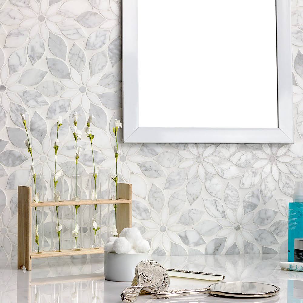 Ivy Hill Tile Thistle White 12.4 in. x 14.13 in. Polished Marble Mosaic Tile (1.21 Sq. ft./Sheet)