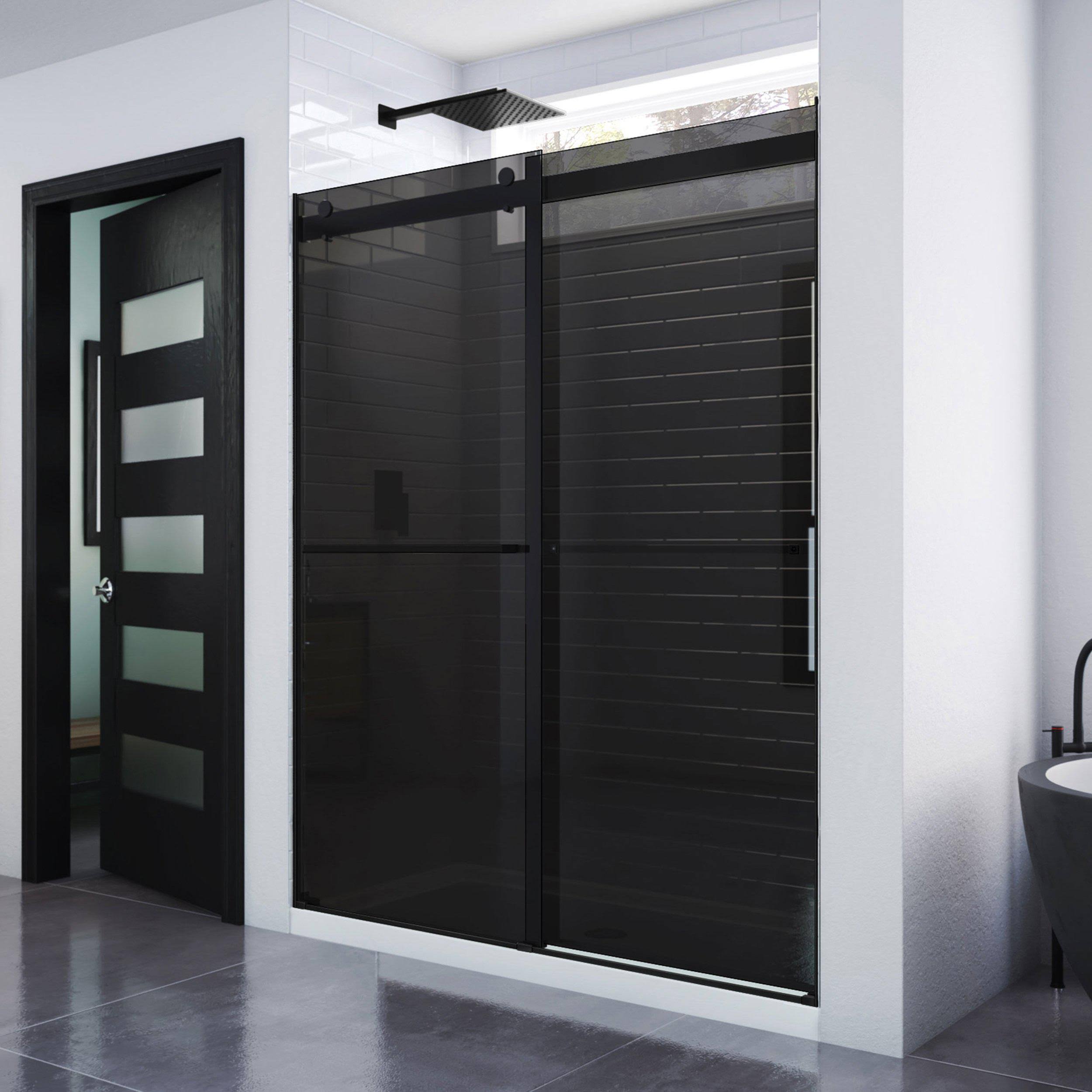 DreamLine Shdr-636076g-09 Essence 56-60 inch W x 76 inch H Frameless Smoke Gray Glass Bypass Shower Door in Satin Black