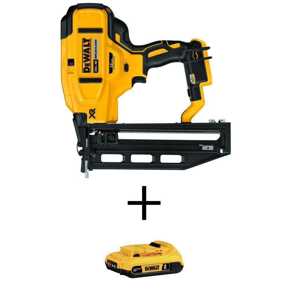 DeWalt 20V Max Lithium-Ion Cordless XR 16-Gauge Finish Nailer with 20V Maximum 2.0Ah Compact Lithium-Ion Battery