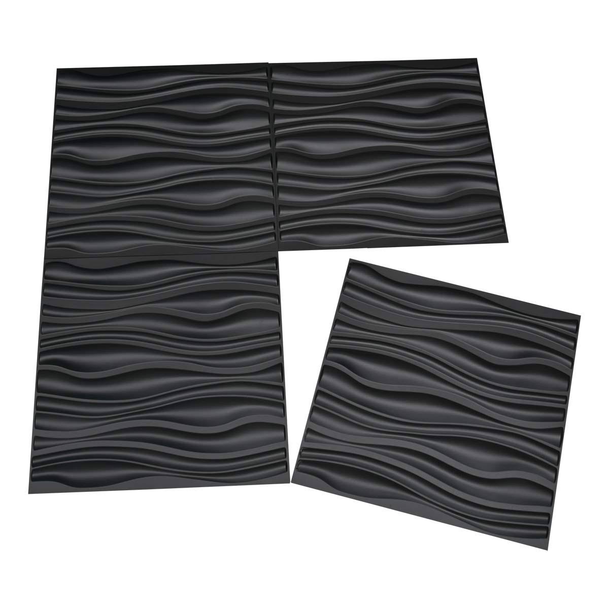 Art3d PVC Wave Board Textured 3D Wall Panels, Black, 19.7