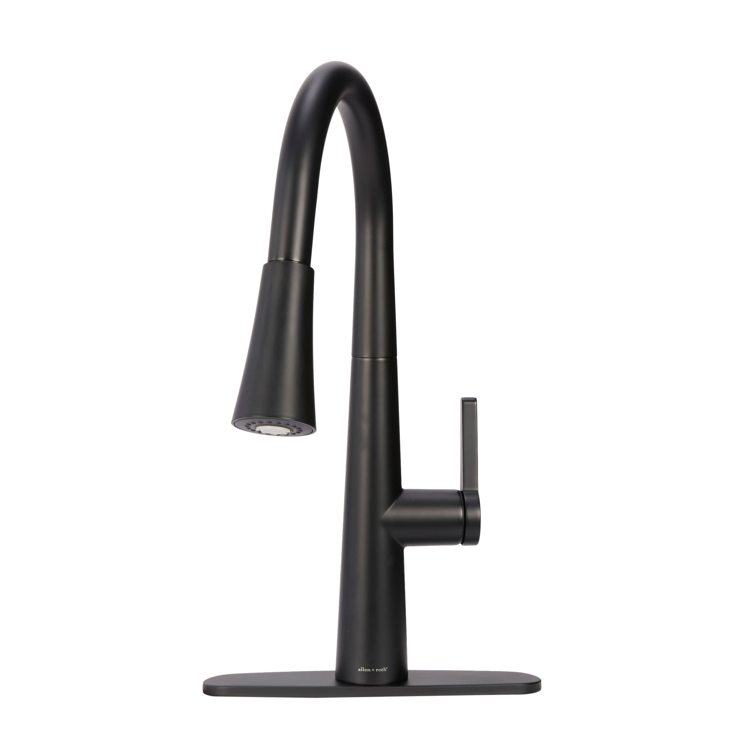 Allen + Roth Bryton Matte Black 1-Handle Deck-Mount Pull-Down Handle Kitchen Faucet (Deck Plate Included)