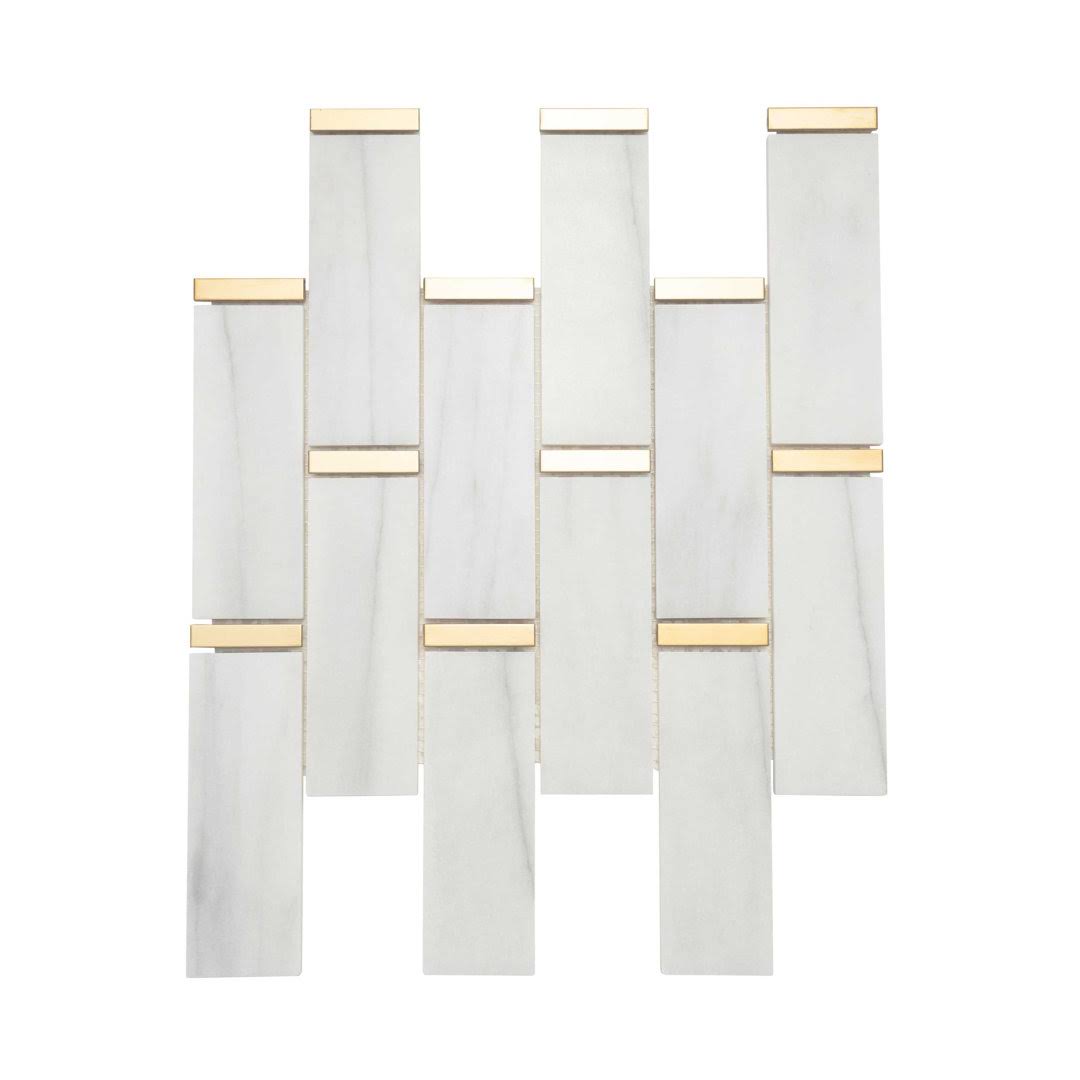 Giorbello White Marble and Gold Steel Trim Subway Mosaic Tile 11
