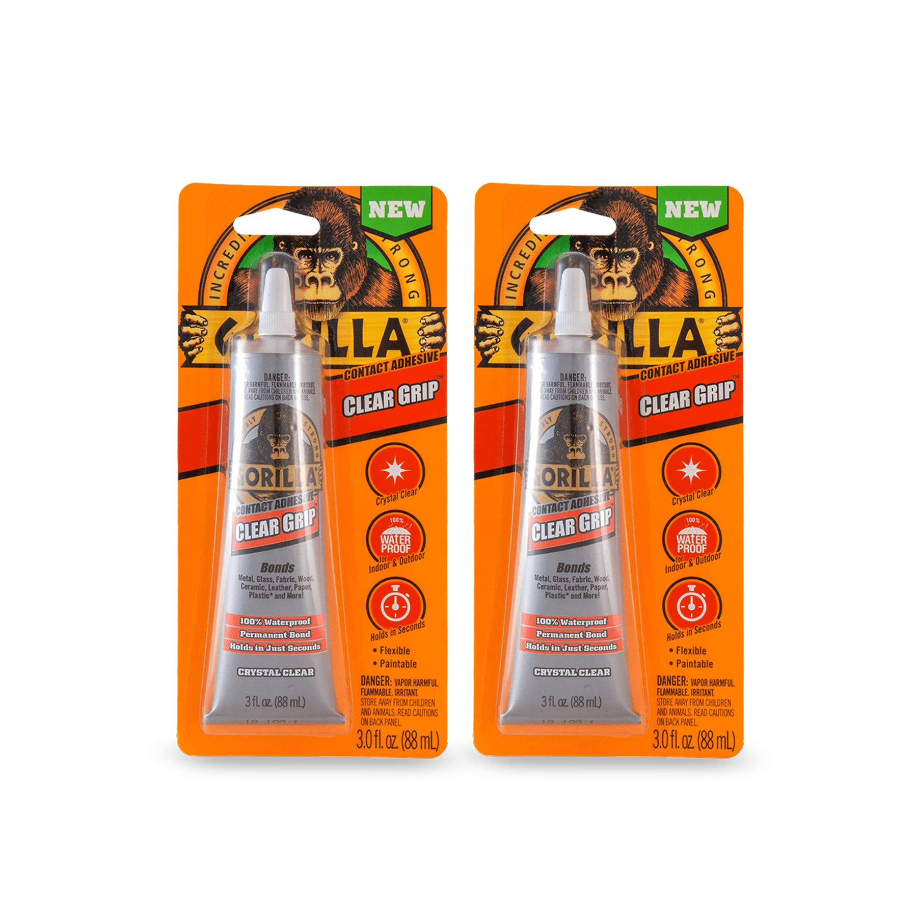 Gorilla 8040001 Clear Grip Contact Adhesive, 3 oz, Clear (2 Pack)