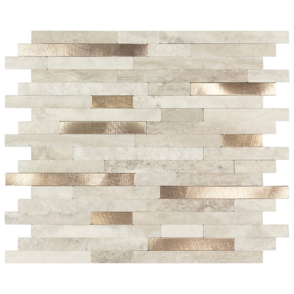 Peel&Stick Mosaics Golden Oasis Beige and Gold 11-in x 13-in Matte PVC Linear Stone Look Peel and Stick Wall Tile (0.827-sq. ft/ Piece)