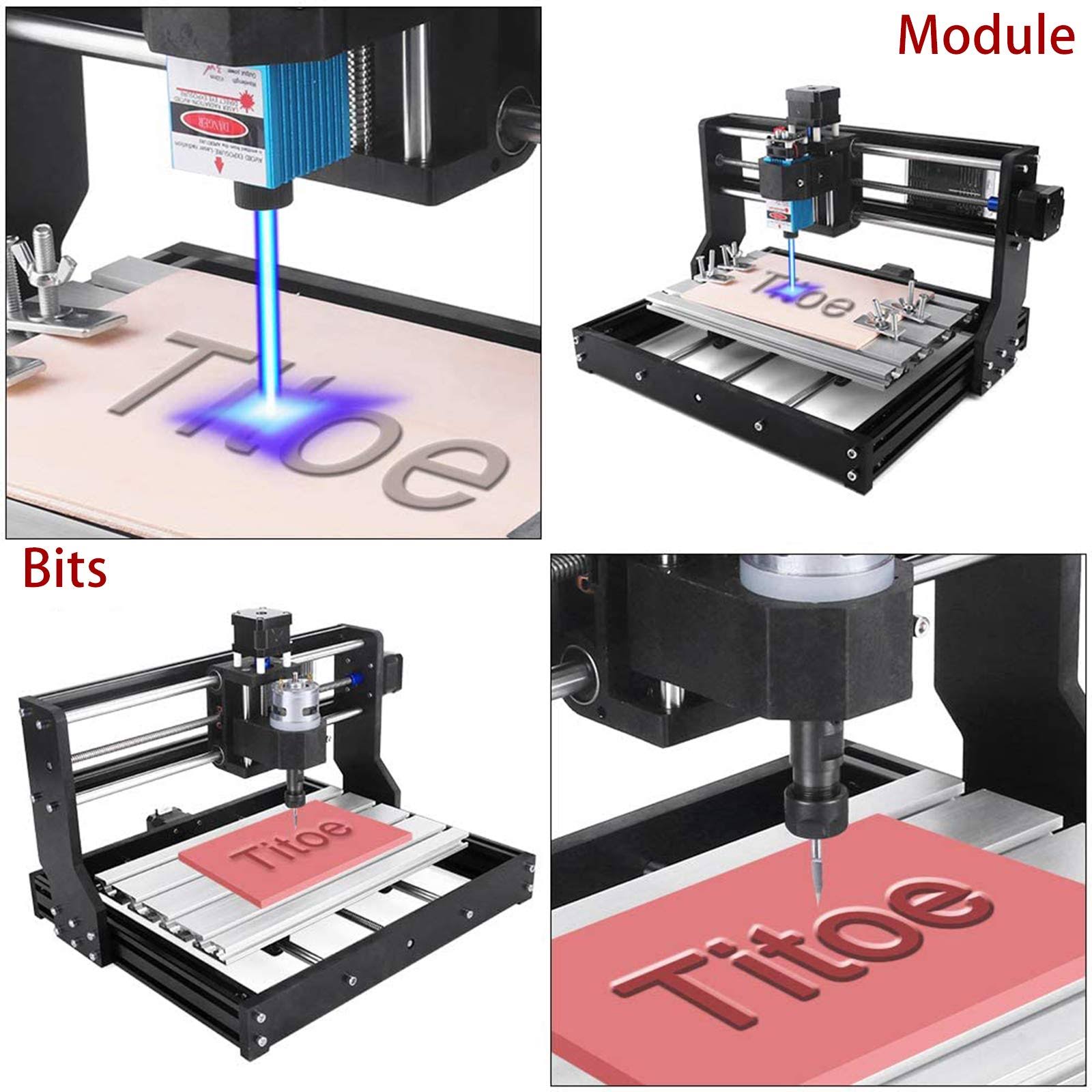 Titoe 613794 2 in 1 5500mW Engraver CNC 3018 Pro Engraving Machine, GRBLControl PCB PVC Wood Router CNC 3 Axis Milling Machine with Offline Controller and ER11