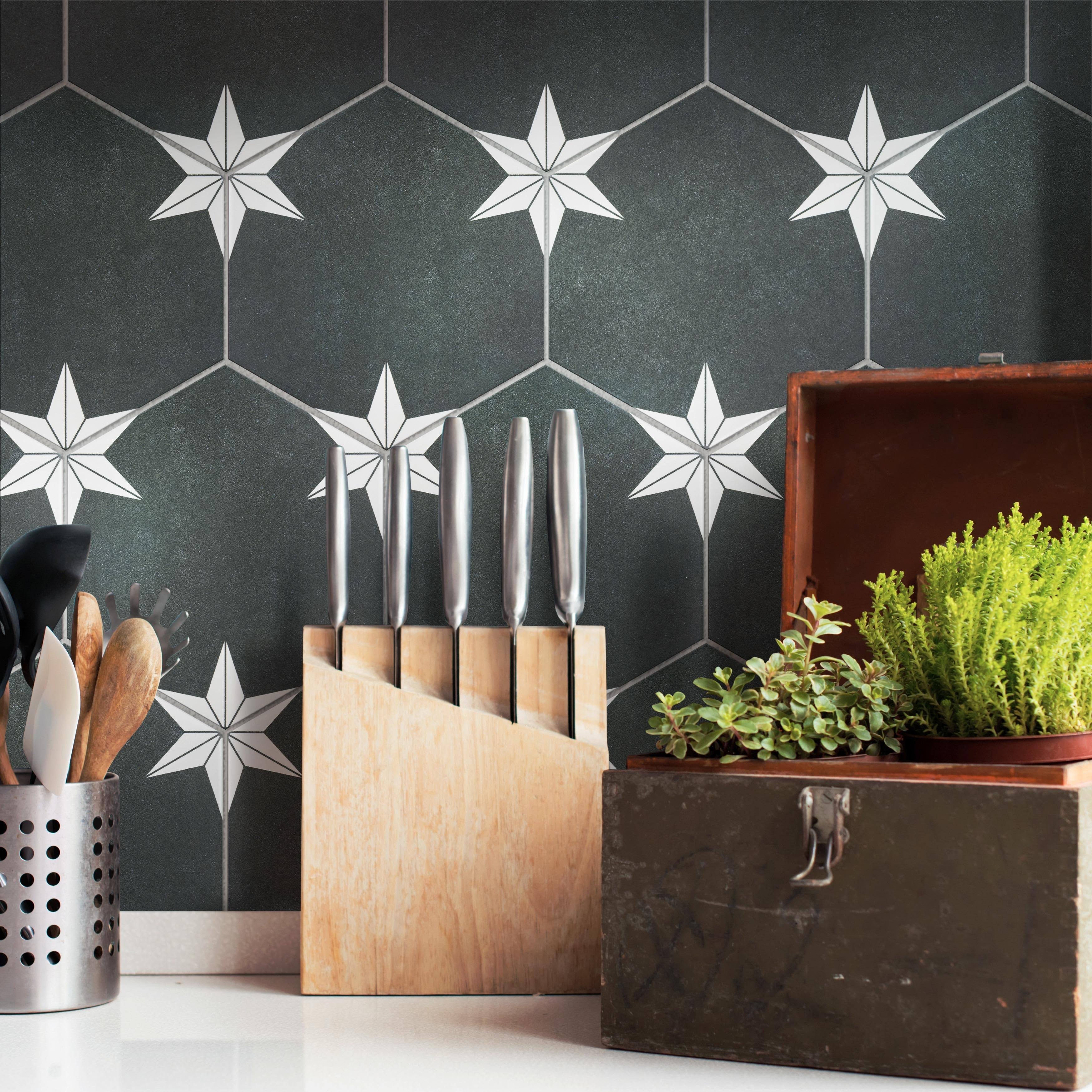 Merola Tile Stella Hex Night 8-5/8