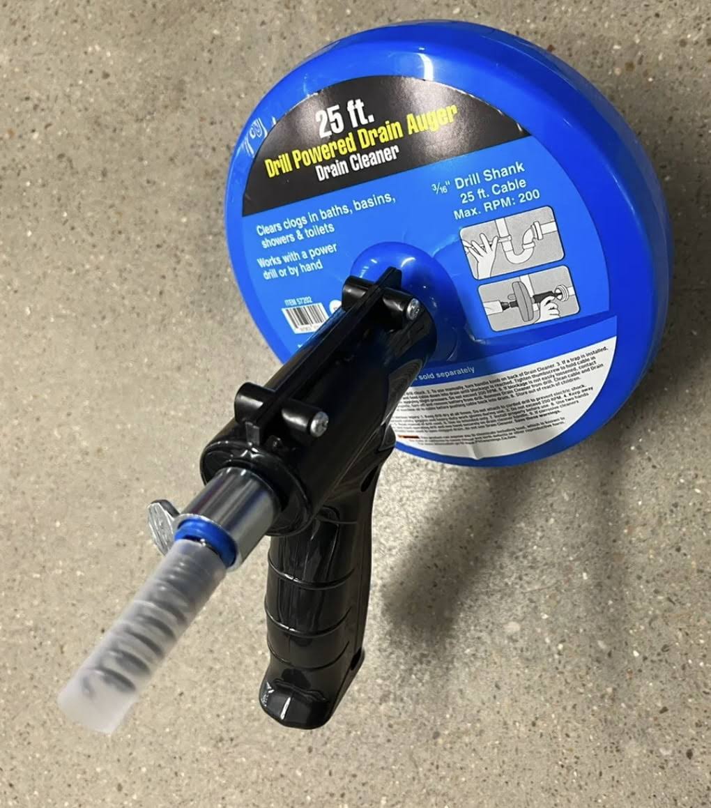 25 ft. Drill-Powered Drain Auger, Blue