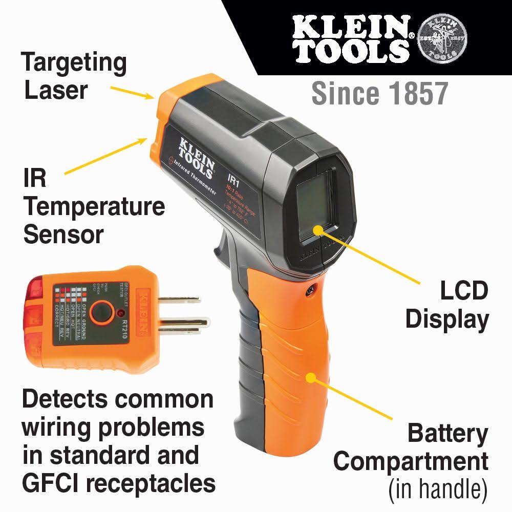 Klein Tools IR1KIT- Infrared Thermometer with GFCI Receptacle Tester