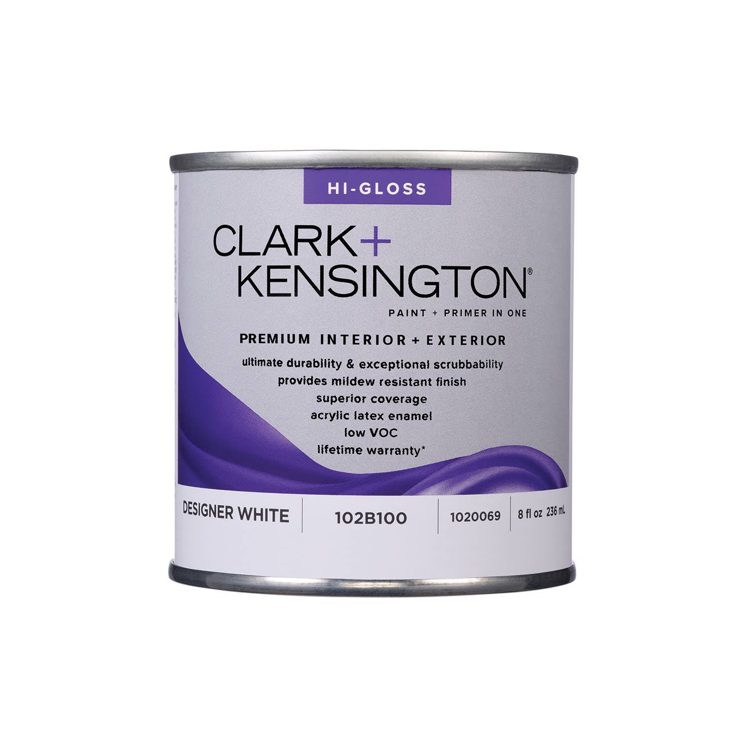 Clark+kensington Hi-Gloss Designer White Premium Paint Exterior and Interior 1/2 Pt.