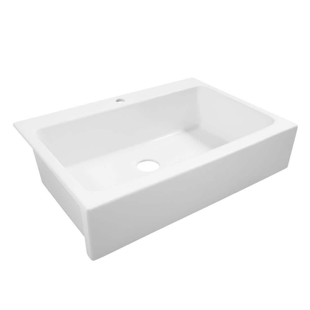 Sinkology Josephine 34 in. 1-Hole Quick-Fit Drop-In Farmhouse Single Bowl Crisp White Fireclay Kitchen Sink