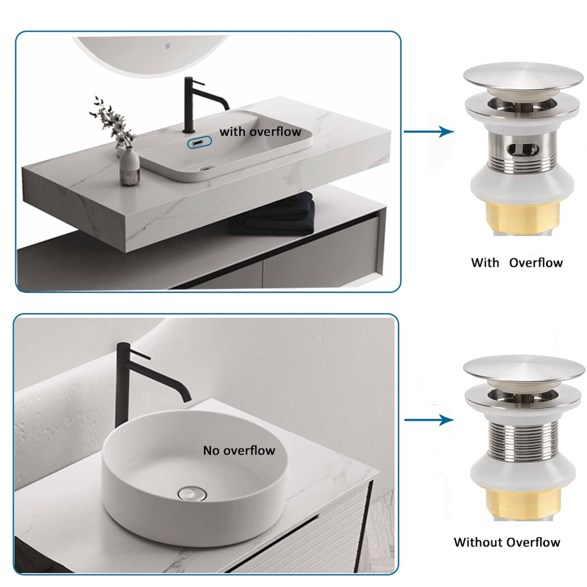 Rockgoya Bathroom Sink Drain,Drain Stopper Bathroom Sink with Overflow,Pop Up Drain Assembly with Detachable Strainer Basket,Built-in Anti-Clogging