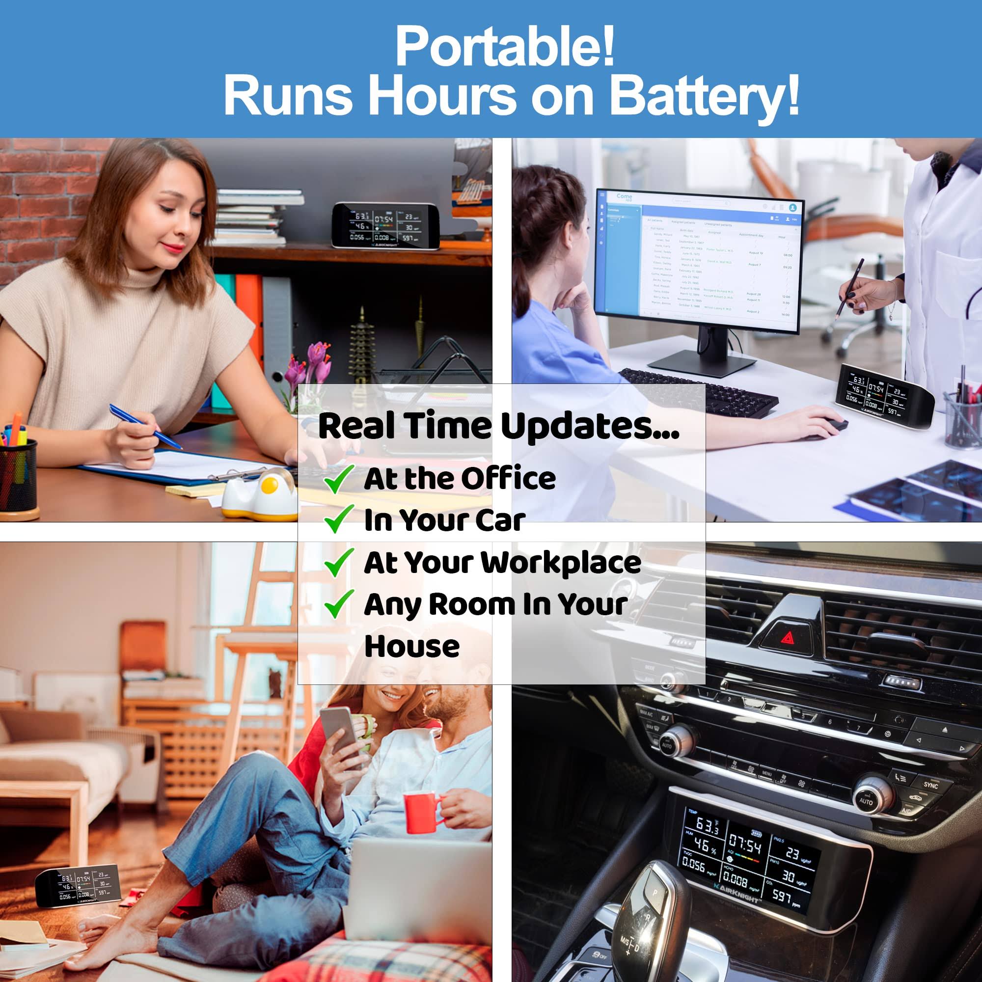 Airknight 9-in-1 Indoor Air Quality Monitor Indoor Portable CO2 Monitor, VOC Sensor, Formaldehyde Detector, AQI, Pm2.5 + 4 More Home Monitoring, Air