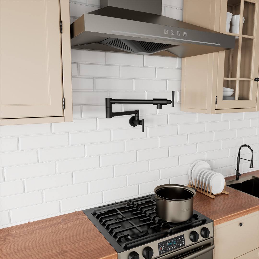 Giving Tree Wall Mount Pot Filler Faucet Double-Handle in Matte Black