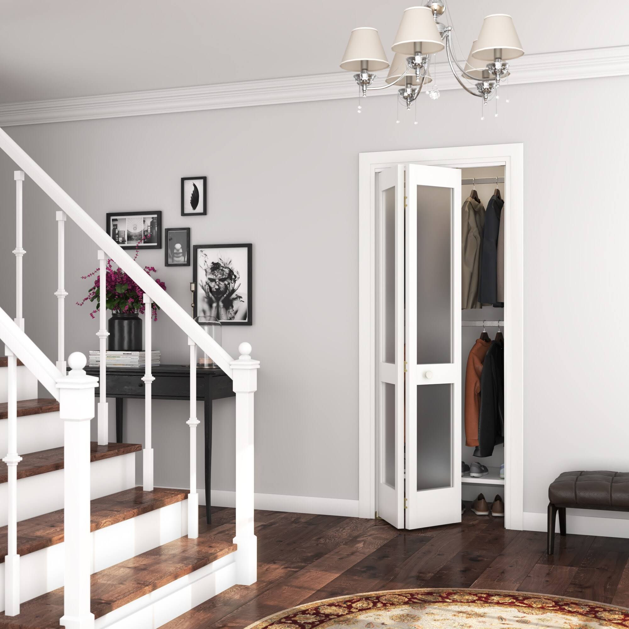 EightDoors 24 in. x 80 in. x 1-3/8 in. Frosted Glass 2-Lite Shaker Primed Solid Core Wood White Bi-Fold Door with Hardware Included