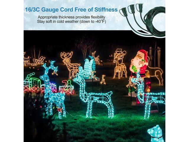 DEWENWILS 25ft Outdoor Extension Cord with 3 Outlets, 16AWG 3 Prong Grounded Green Power Cord