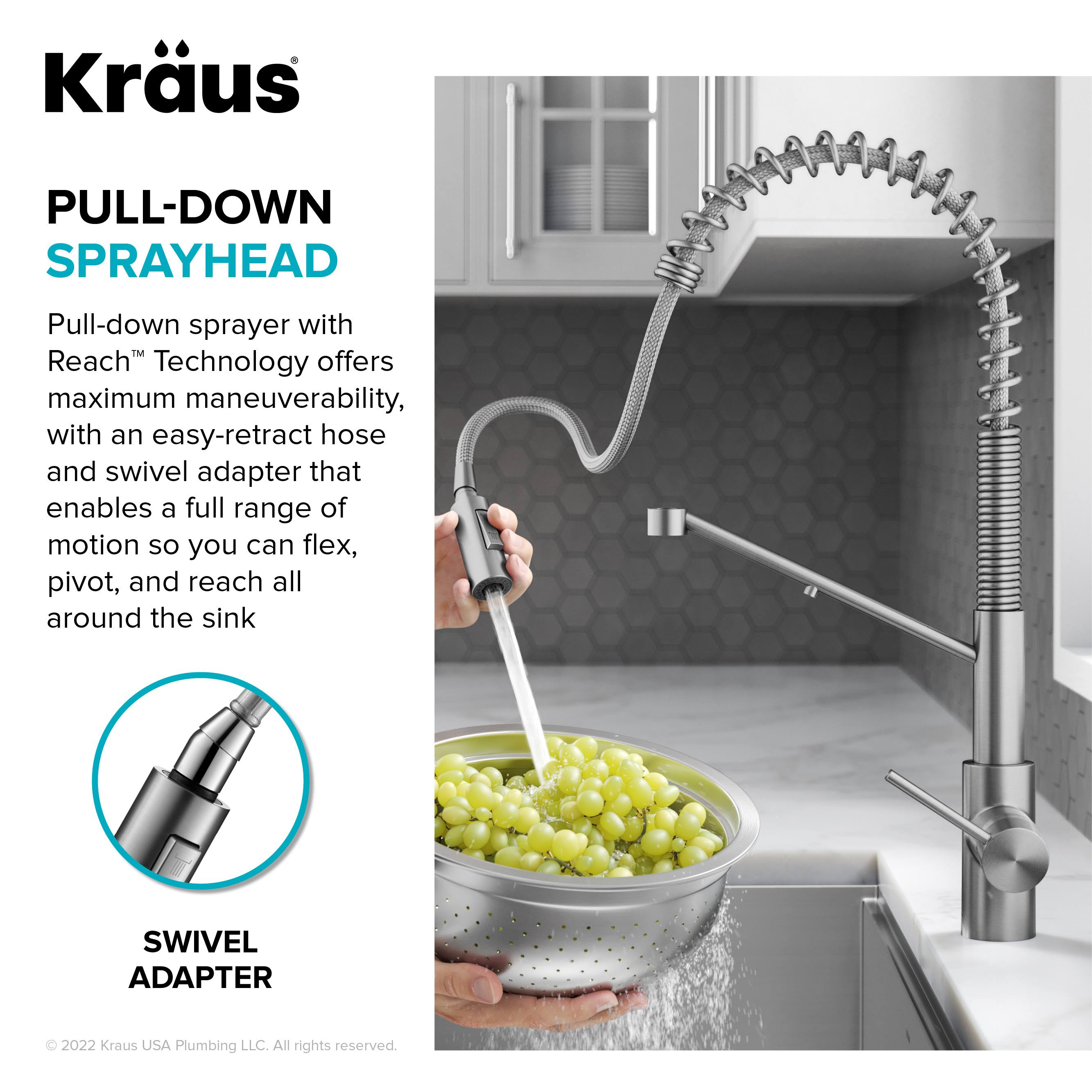 Kraus 20-5/8 inch Oletto 2-in-1 Commercial Style Pull-Down Single Handle Water Filter Kitchen Faucet, Spot-Free Stainless Steel KFF-2631SFS