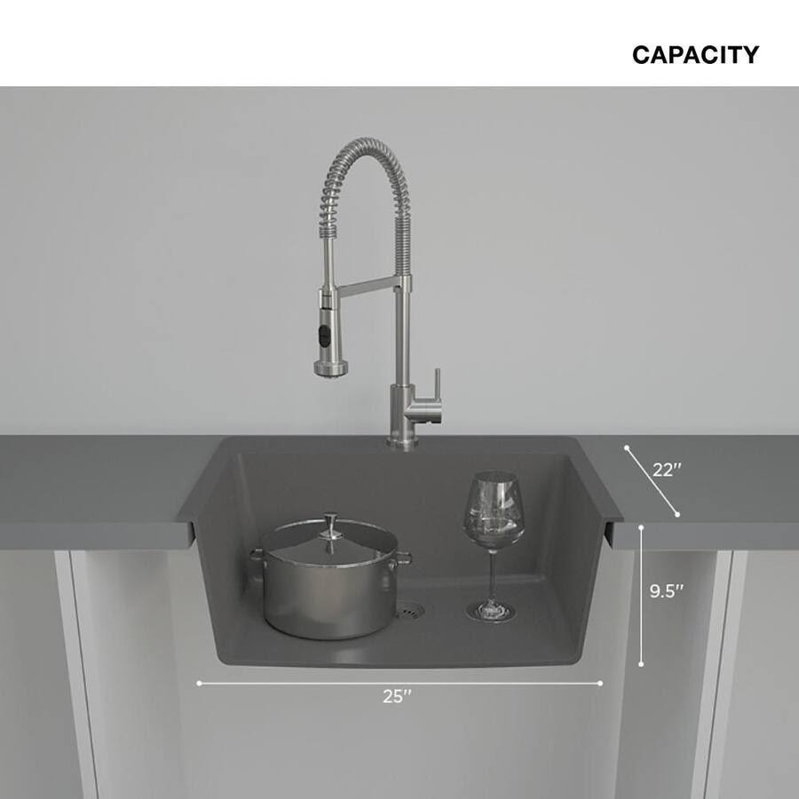 Glacier Bay Stonehaven Drop-In/Undermount Charcoal Gray Granite Composite 25 in Single Bowl Kitchen Sink with Gray Strainer