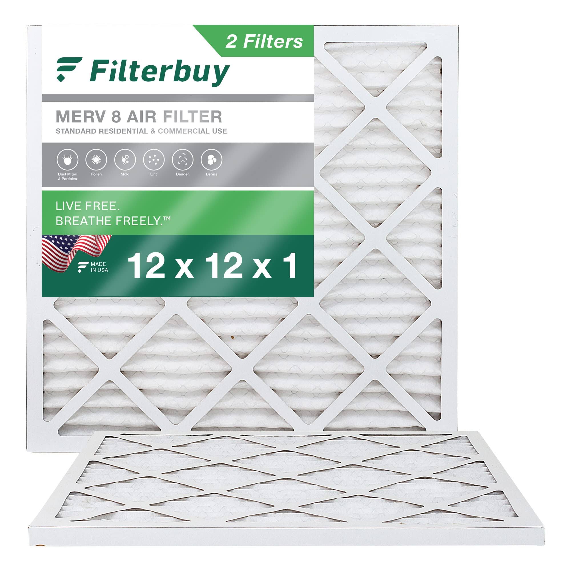 Filterbuy 12x12x1 Air Filter MERV 8, Pleated HVAC AC Furnace Filters (2-Pack, Silver)
