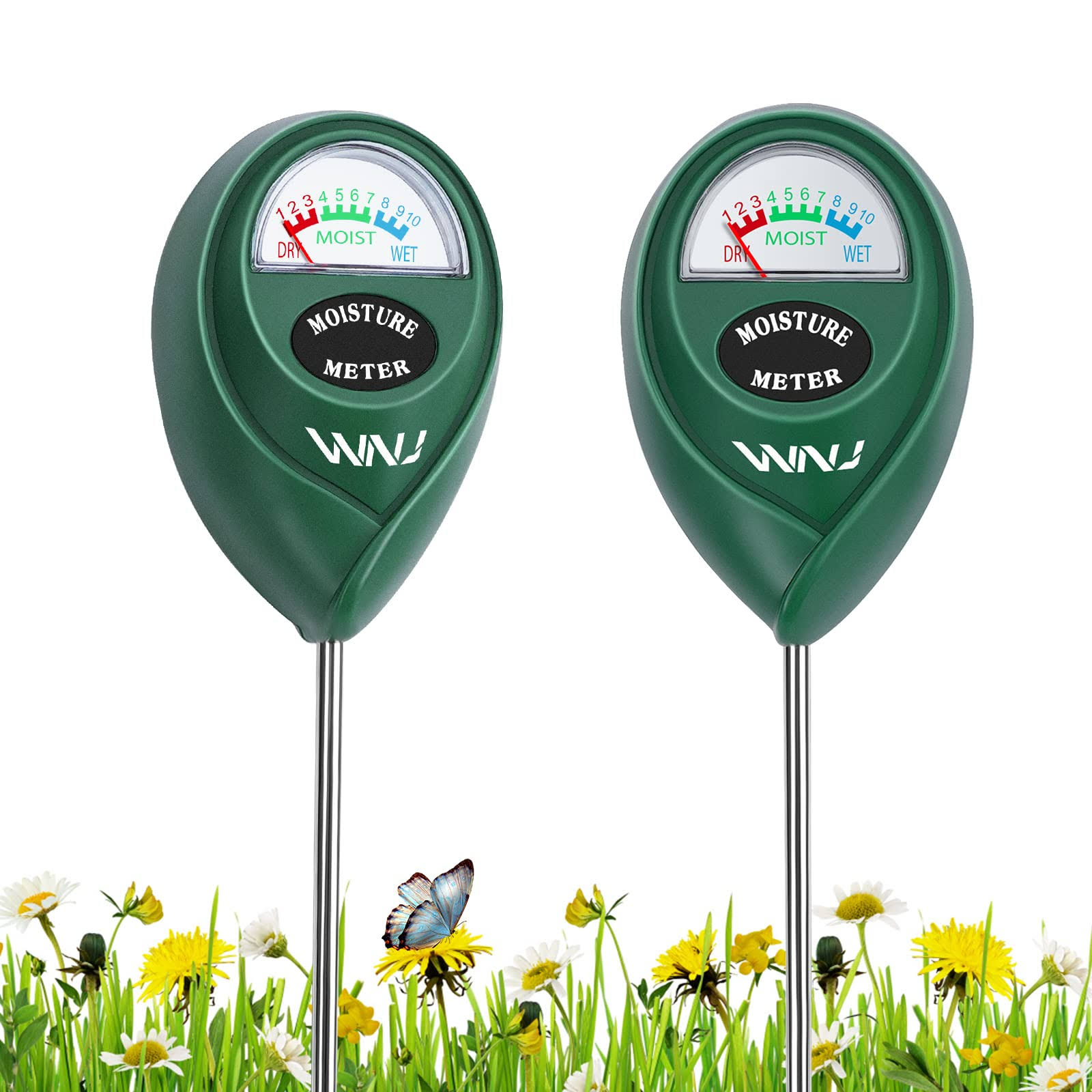 WNJ 2 Pack Soil Moisture Meter, Plant Water Monitor, Lawn Moisture Meter,Soil Hygrometer Sensor for Gardening, Farming, Indoor and Outdoor Plants