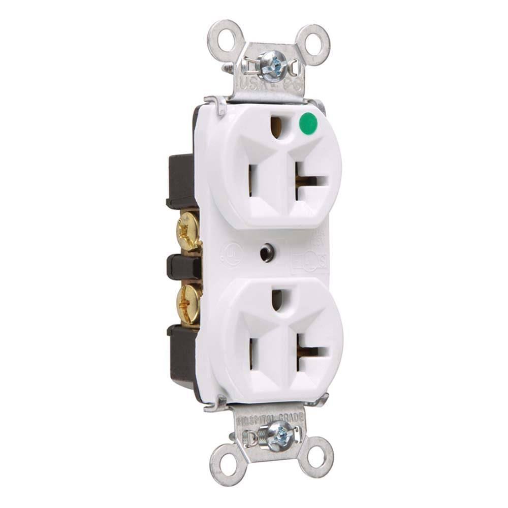 Pass & Seymour 8300-HW Heavy Duty Hospital Grade Duplex Receptacle, 20A 125V, 5-20R,White