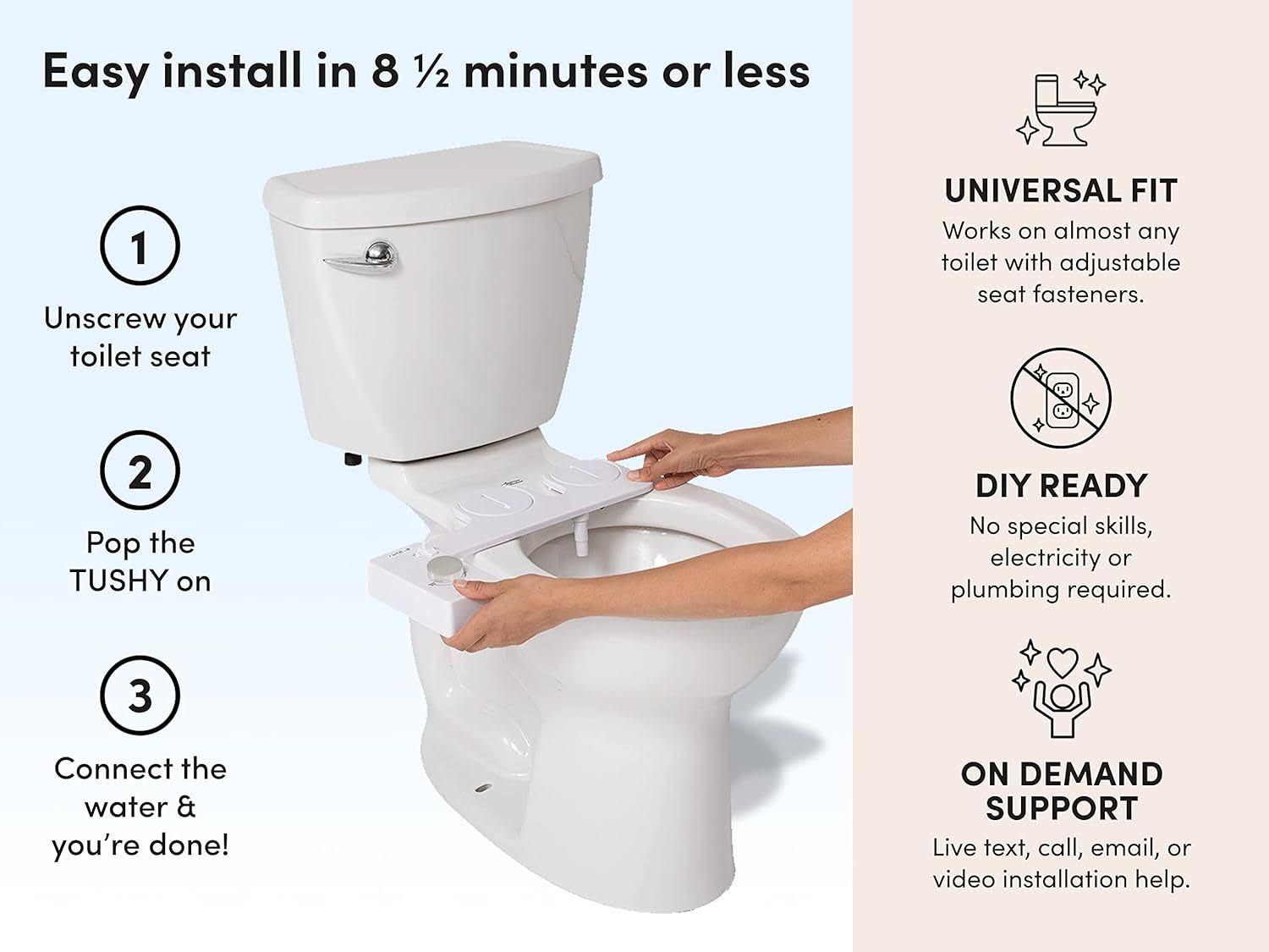 Tushy Classic 3.0 Bidet Toilet Seat Attachment Adjustable Water Pressure Nozzle