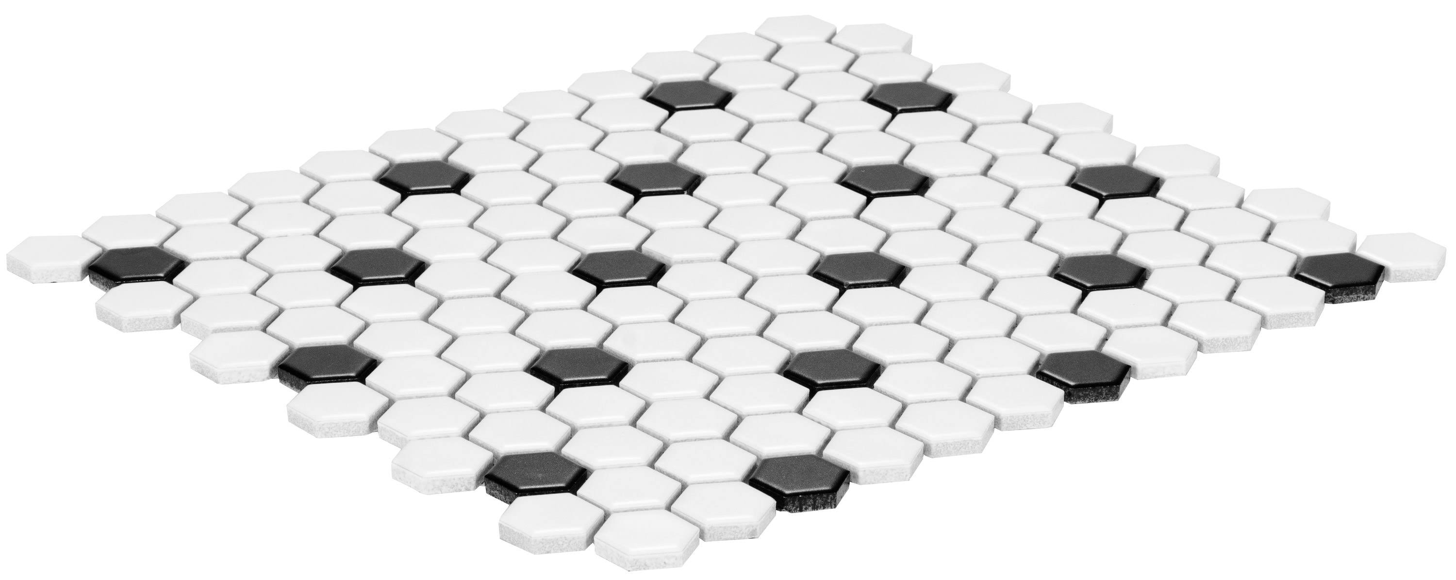 Satori Hudson Brilliant White and Black 10-in x 12-in Matte Porcelain Hexagon Wall Tile
