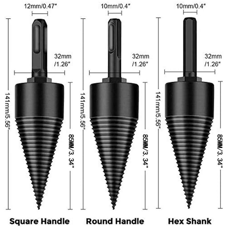 Hengzhe Firewood Log Splitter 3pcs Drill Bit Removable Cones Kindling Wood Splitting Logs Bits Heavy Duty Electric Drills Screw Cone Driver Hex + Squa